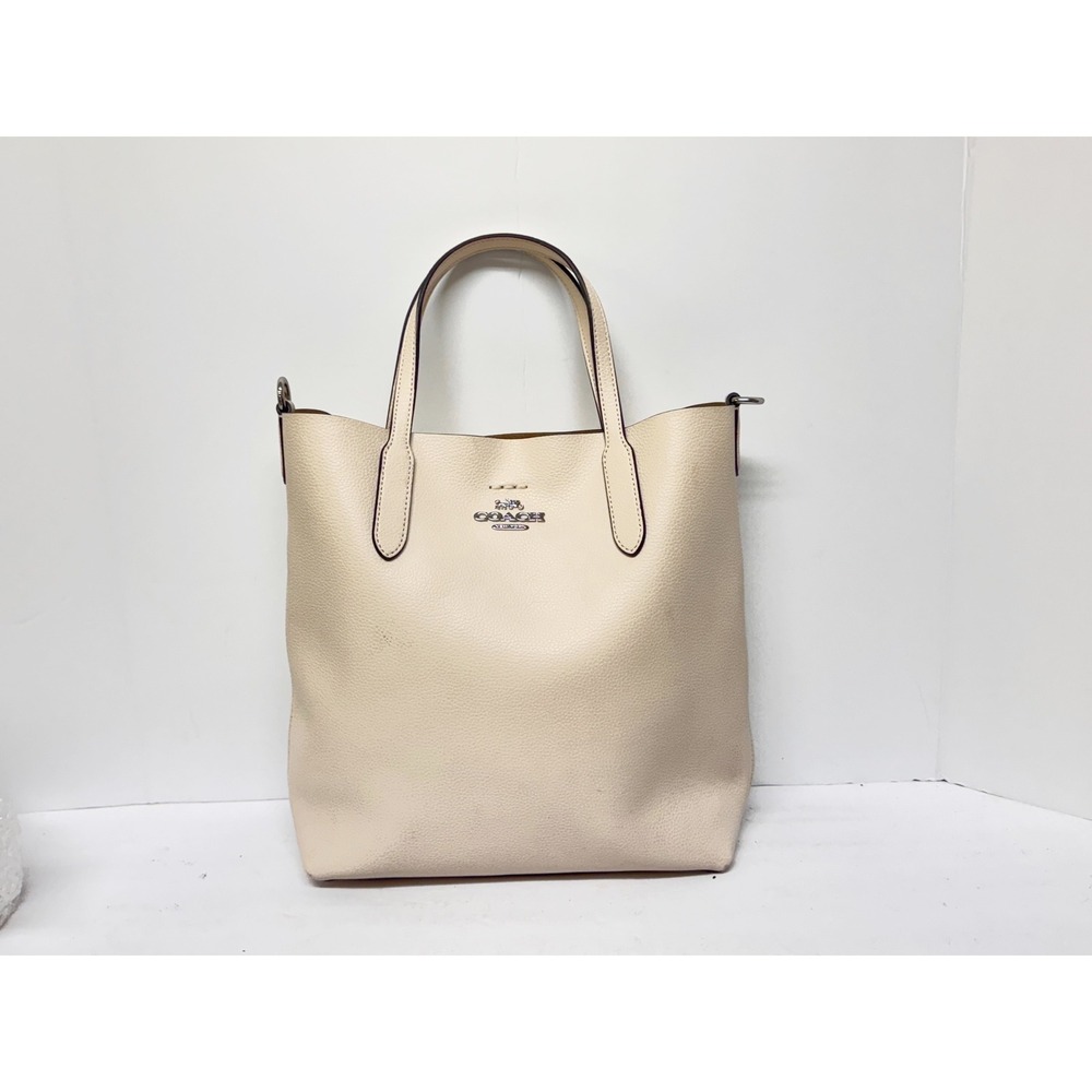 Coach Derby Tote Cream Pebbled Leather Shoulder Bag Silver Hardware Medium